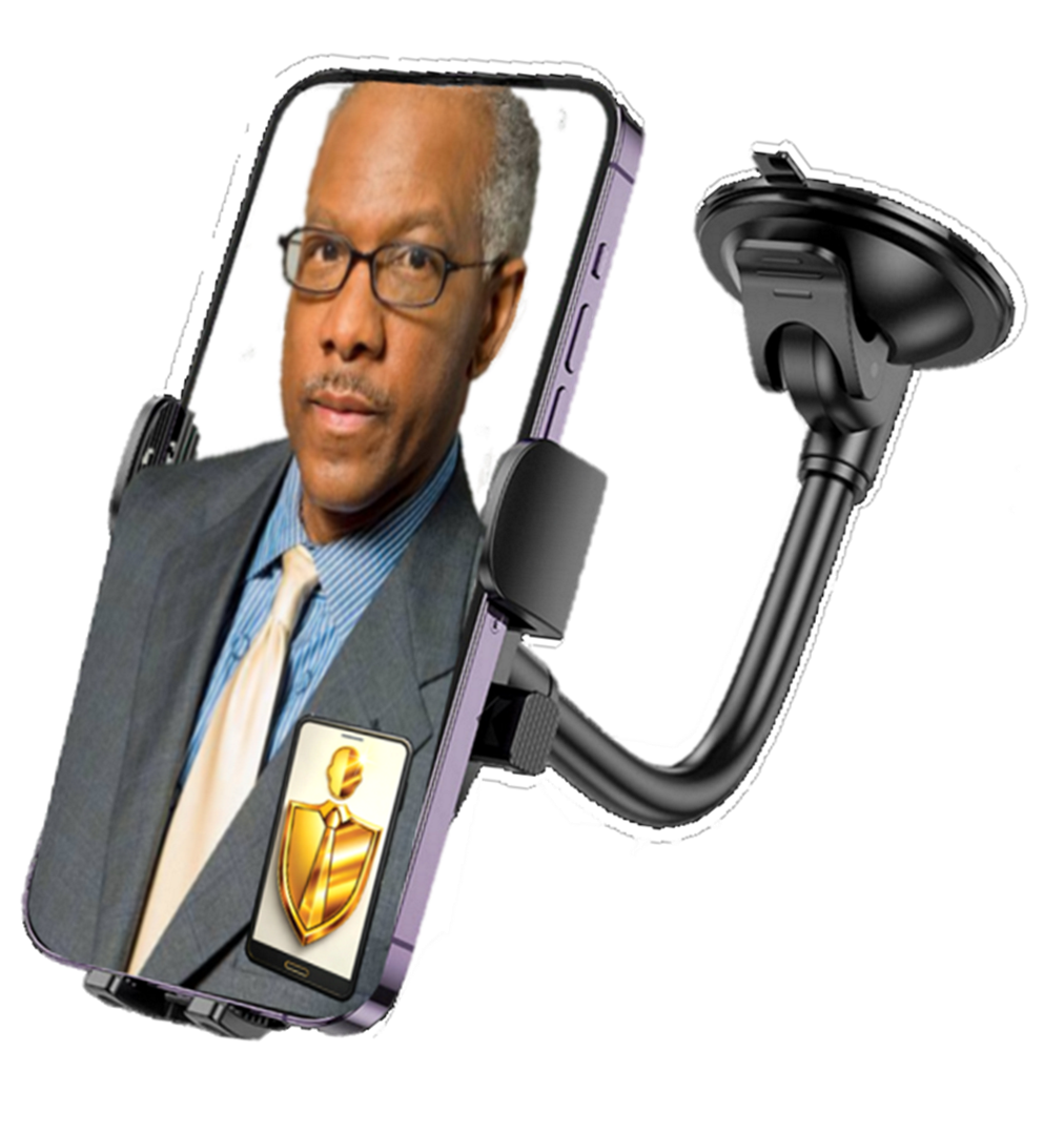 Lawyer on phone with car mount